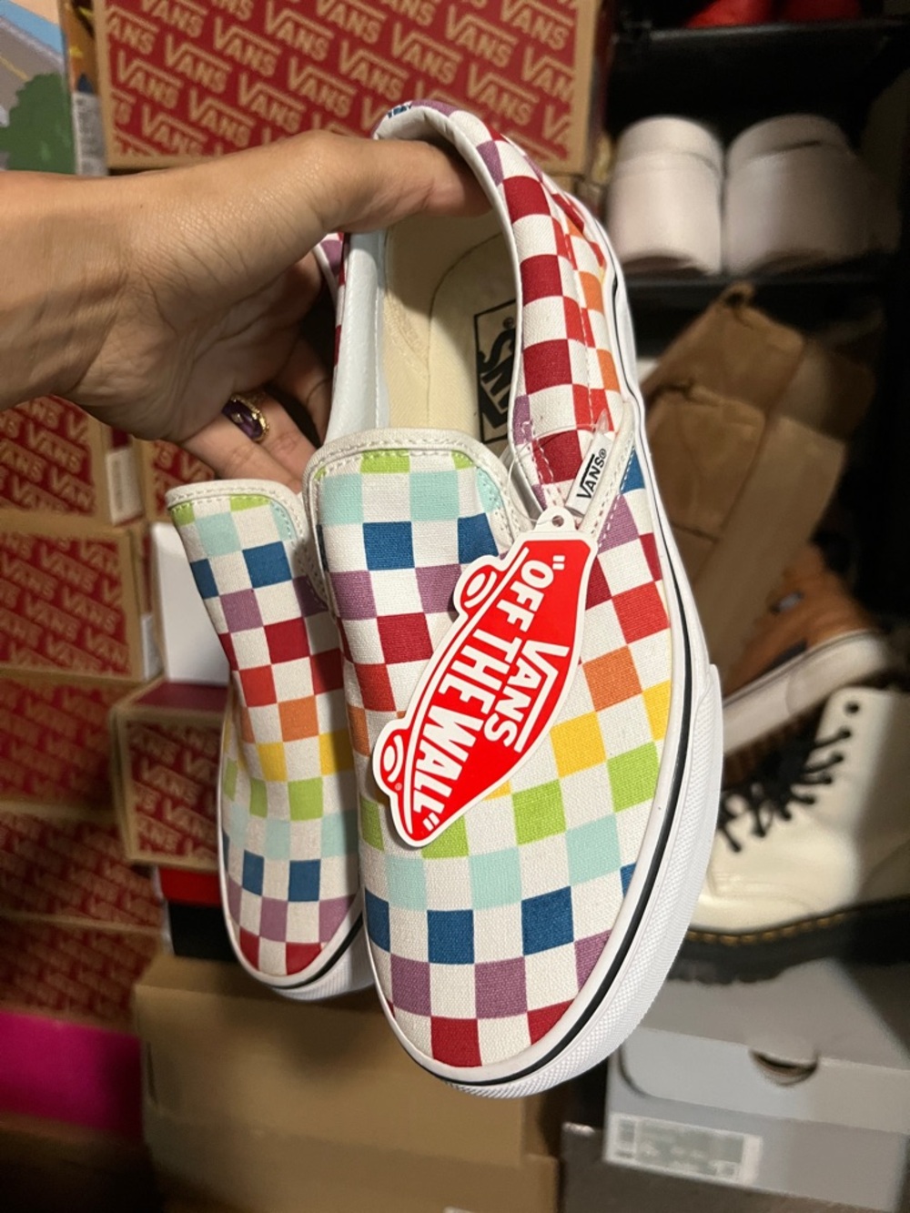 Vans Rainbow Checkerboard Slip-On Sneakers